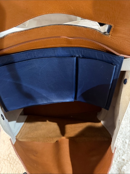 Tricolor Leather Backpack – Blue, White & Tan main image 6